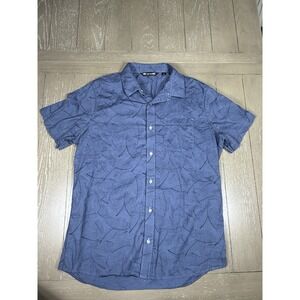 TravisMathew Shirt Mens Large Navy Blue Short Sleeve Button Up Tropical Golf